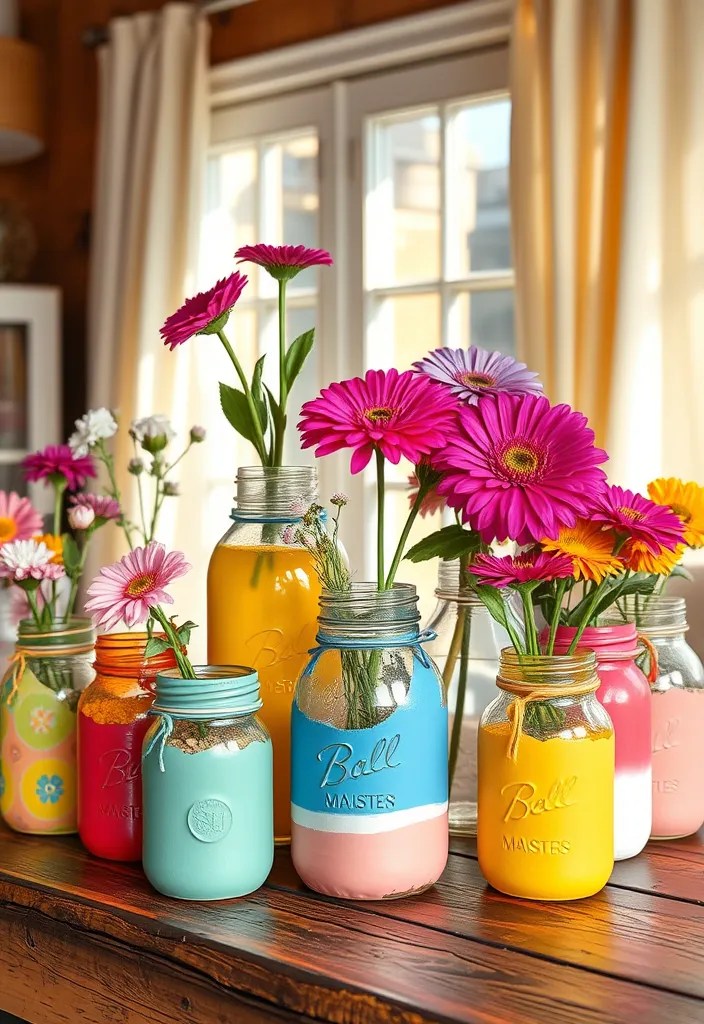 25 Ridiculously Easy DIY Home Decor Projects (Even Your Cat Could Do #9!) - 1. Painted Mason Jar Vases
