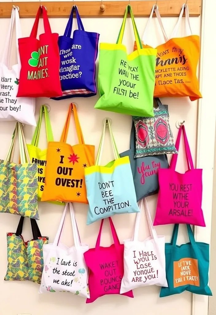 25 Ridiculously Easy DIY Home Decor Projects (Even Your Cat Could Do #9!) - 19. Reusable Shopping Bags Decor