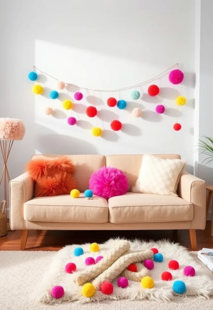 25 Ridiculously Easy DIY Home Decor Projects (Even Your Cat Could Do #9!) - 7. Pom-Pom Decor