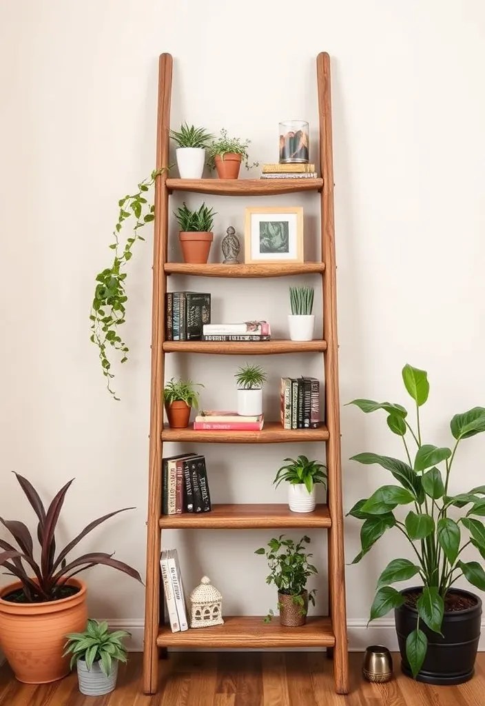 25 Ridiculously Easy DIY Home Decor Projects (Even Your Cat Could Do #9!) - 8. Repurposed Ladder Shelf